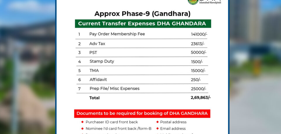DHA Gandhara (Phase-9) Transfer Expenses & Booking Guide DHA Gandhara (Phase-9) Transfer Expenses & Booking Guide
